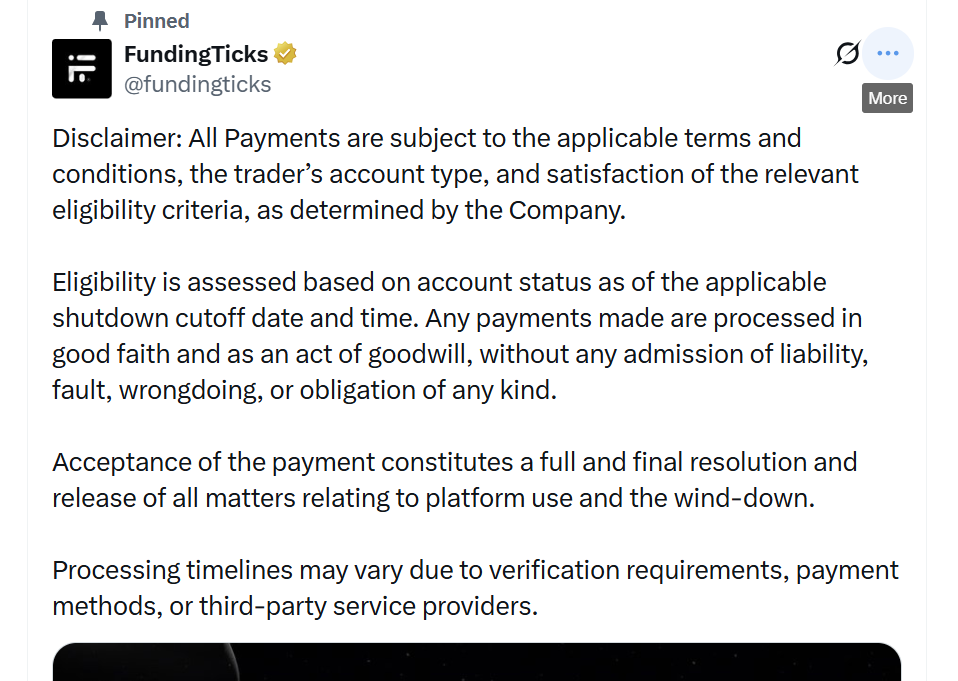Full official announcement from FundingTicks homepage